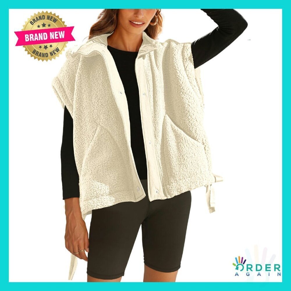 Fleece Sherpa Vest Sleeveless Button Down Gilet Warm Outerwear Chic Casual